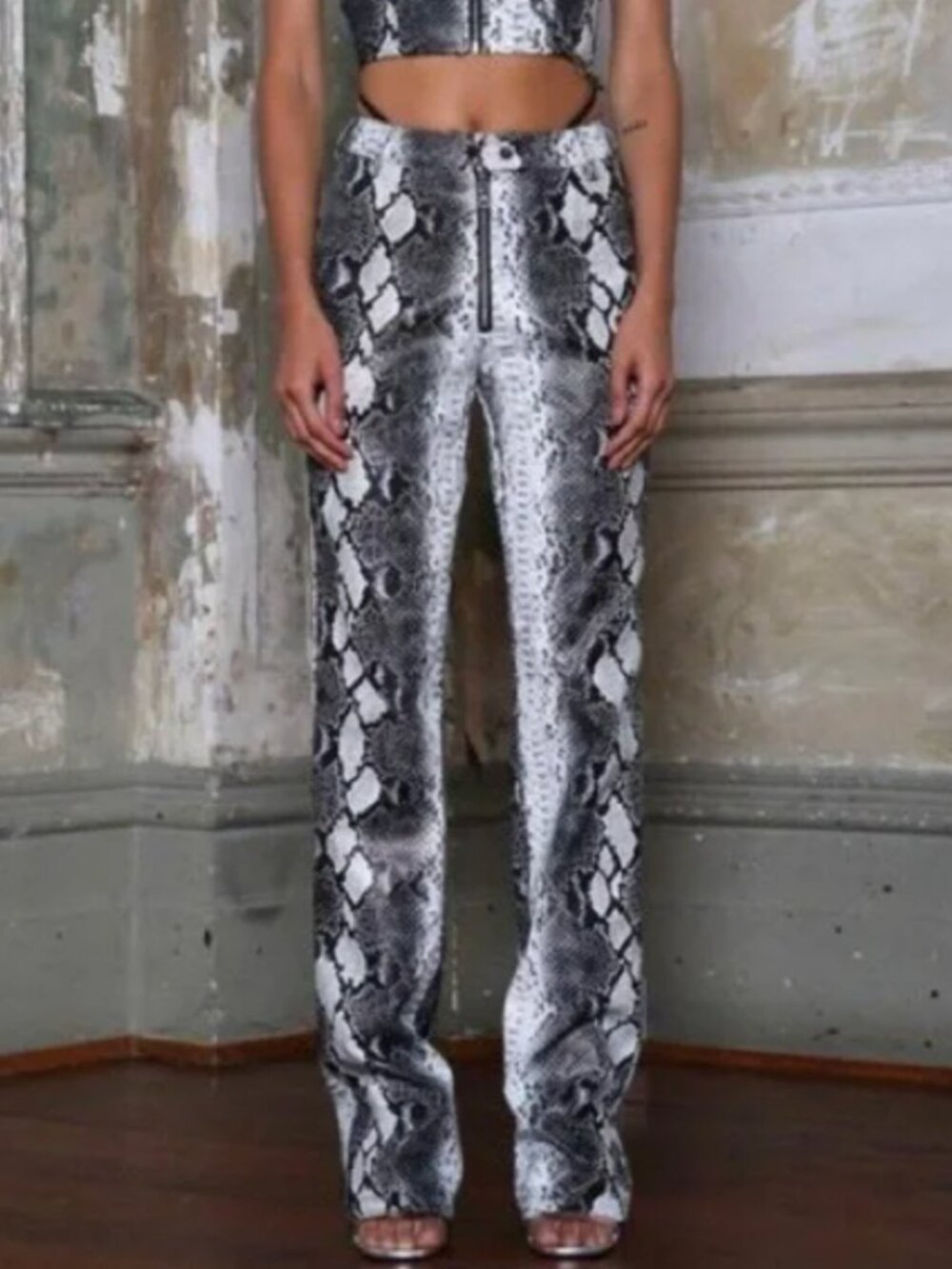 I.AM.GIA Brandy Black Faux Snake Leather Pants High Rise Bootcut Leg